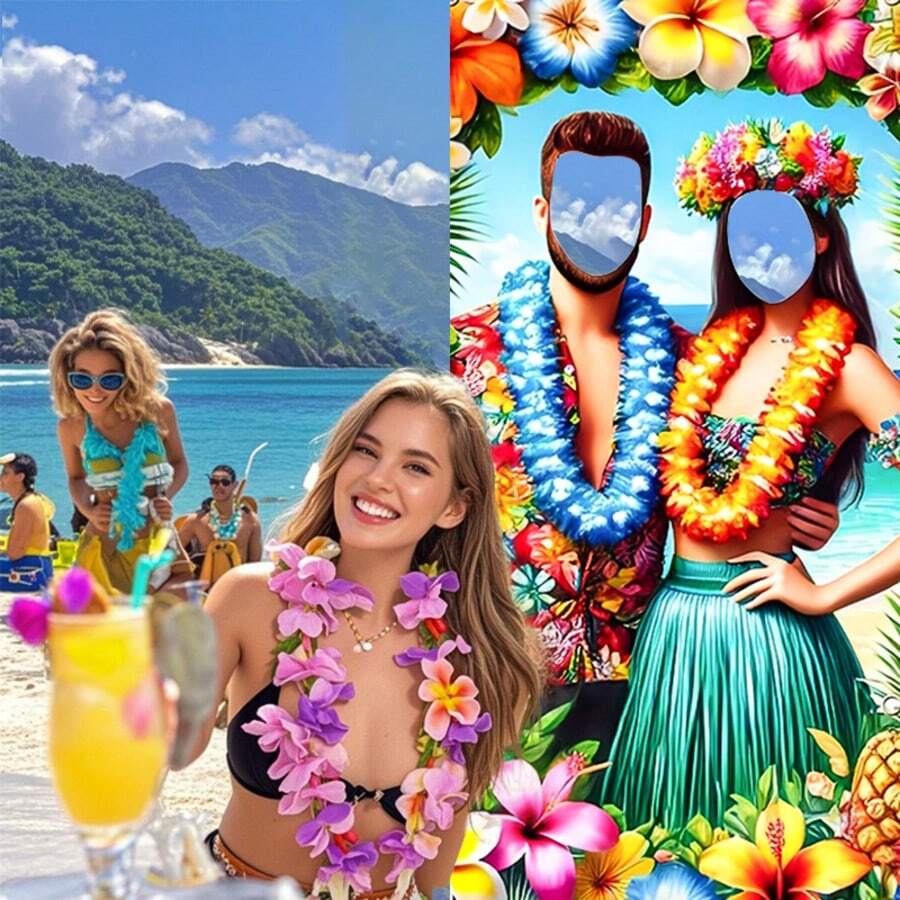 Tropical Hawaii Theme Hollow Polypropylene Banner, Vibrant Flower & Pineapple Design, Battery-Free, Suitable For Beach Party, Wedding & Aloha Celebration, Durable Polyester Tropical Decor