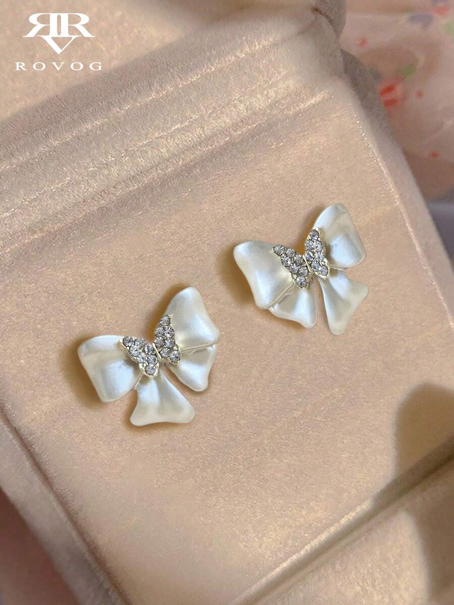 1 Paar elegante Schleifenohrringe mit Strass-Verzierung aus Glas, hochwertig und luxuriöses charmantes Schmetterlings-Design, geeignet für Urlaub, Alltag, Dates, süße personalisierte Partys