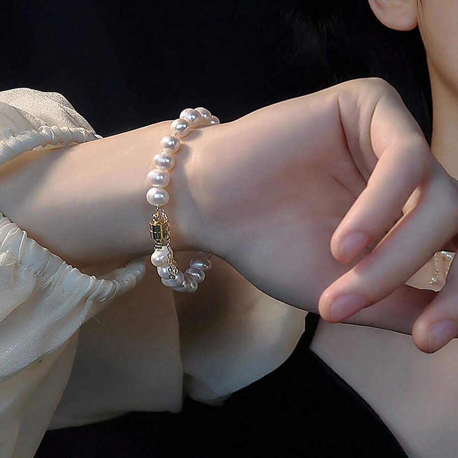 jugalstar 1 Pc Natural Freshwater Baroque Pearl Asymmetrical Magnetic Bracelet For Women