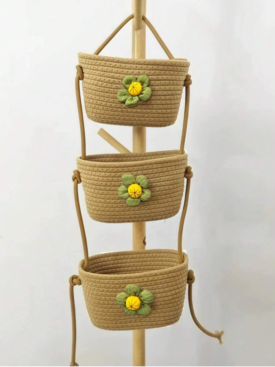 Cotton Woven Storage Basket, Minimalist Style For Living Room Wall Hanging, Snacks, Fruits, Toys Storage, Entryway, Bathroom Storage Box, Home Decor Organizer, Space Saving