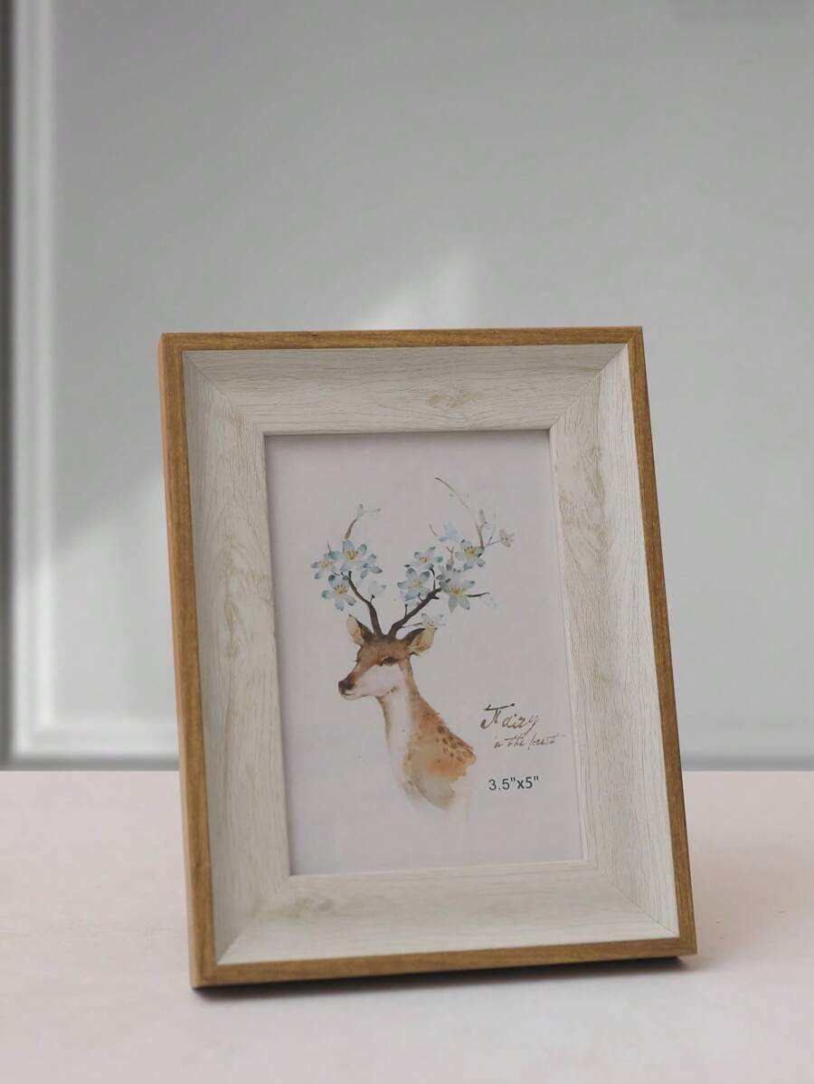 1pc 5-Inch Imitation Wooden Photo Frame With Replaceable Picture Core, Table Arrangement And Random Photo Paper Card Display Stand, Suitable For Home Decoration, Birthday And Graduation Gifts.