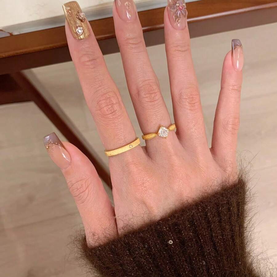 1pc Women's Gold Small Diamond Starry Ring, Vintage Minimalist Luxury Stackable Band, High-End Design