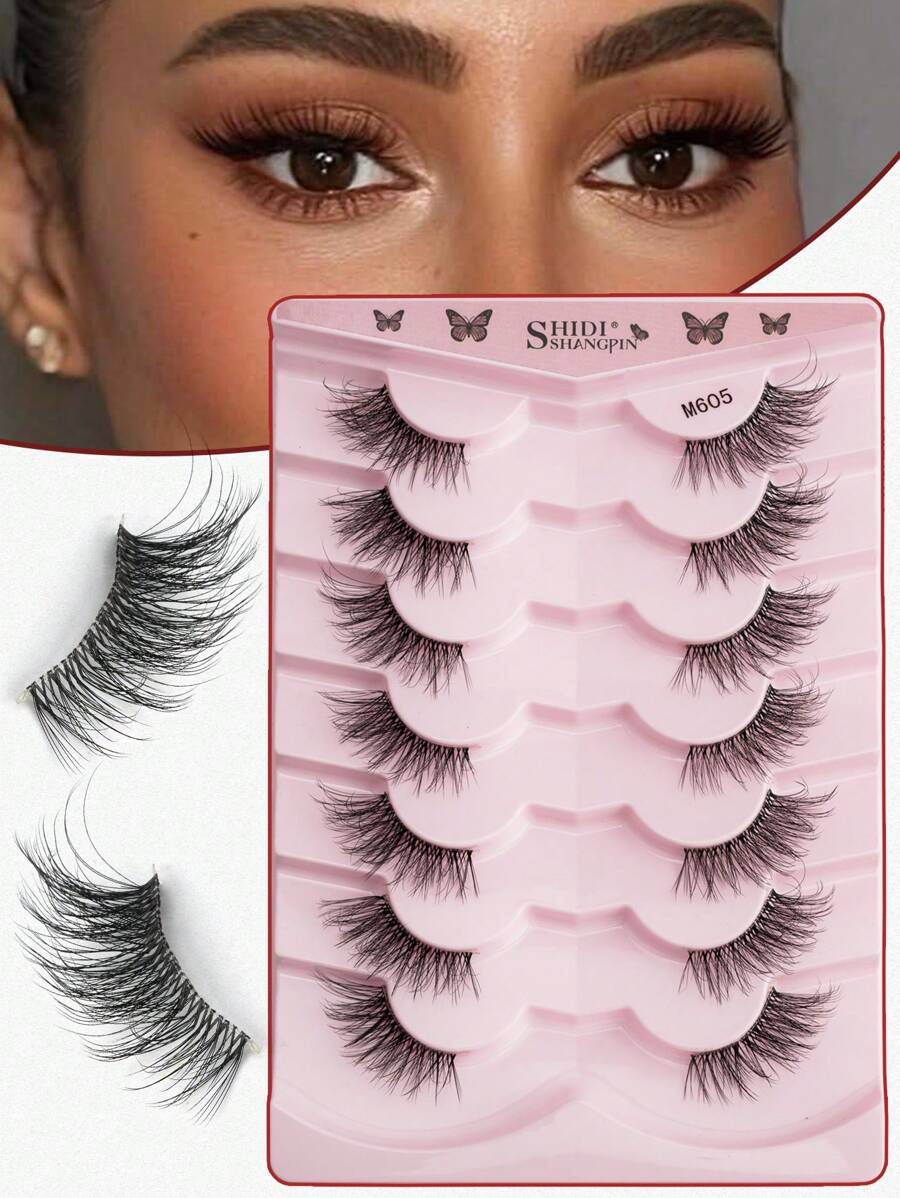 SHIDISHANGPIN 7 Pairs Transparent Band Cat Eye False Eyelashes, Faux Mink Lashes, Natural Soft And Fluffy, Reusable, Suitable For Women Eye Makeup Extension