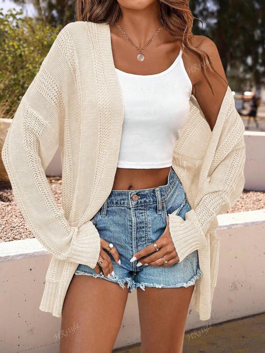 Women's Fashionable Simple Solid Color Knitted Thin Cardigan, Suitable For Daily, Airport, Date Night, Holidays, All Seasons