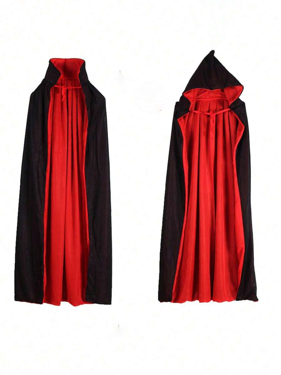 1 pieza/2 capas Capa de vampiro/muerte con capucha en negro y rojo, adecuada para cosplay, LARP, Halloween, atracciones de casas encantadas, actuaciones en escenario