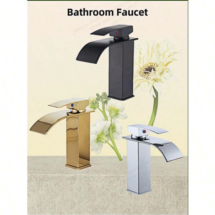 1pc Waterfall Faucet For Bathroom Sink - Elegant Stainless Steel Single Hole Chrome Faucet,Single Handle Bathroom Faucet For 1 Or 3 Holes,Rv Sink Camper Farmhouse Bathroom Faucet Bathroom Faucet, Single Hole Bathroom Faucet Black, Brushed Gold Bathroom Faucet