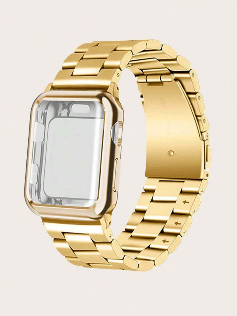 3-In-1 Stainless Steel Watch Band, Screen Protector And Electroplated Watch Case Compatible With Apple Watch 3/4/5/6/SE, Adjustable Replacement Strap