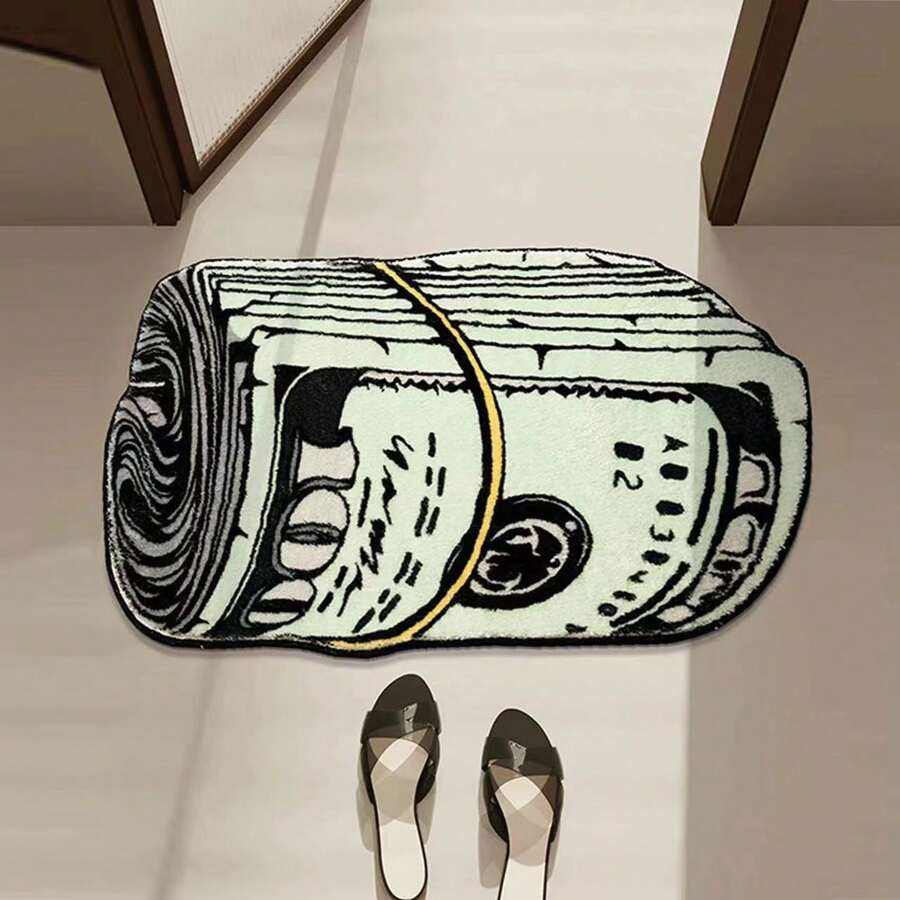 Washable And Anti-Slip Carpet With Creative Dollar Bill Pattern, Suitable For Bedroom, Dressing Room And Entrance, Soft Home Decor, Soft Absorbent Mat For Entry Decoration, Home Decor, Decorative Doormat Back To School