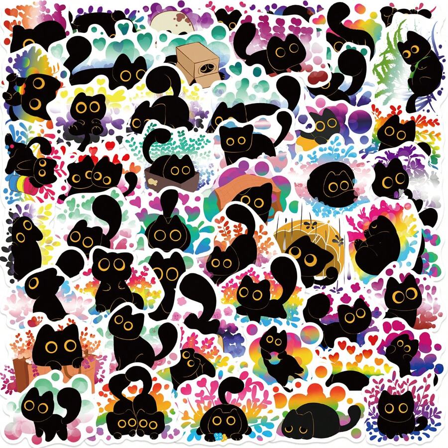 50 Stück Stolze schwarze Katzen Aufkleber Vinyl ästhetische Aufkleber für Scrapbooking, Journaling, Laptop, Stoßstange, Skateboard, Wasserflaschen, Computer, Handy, Cartoon, Schutzhelm, Auto, Schulmaterial, Rückkehr zur Schule