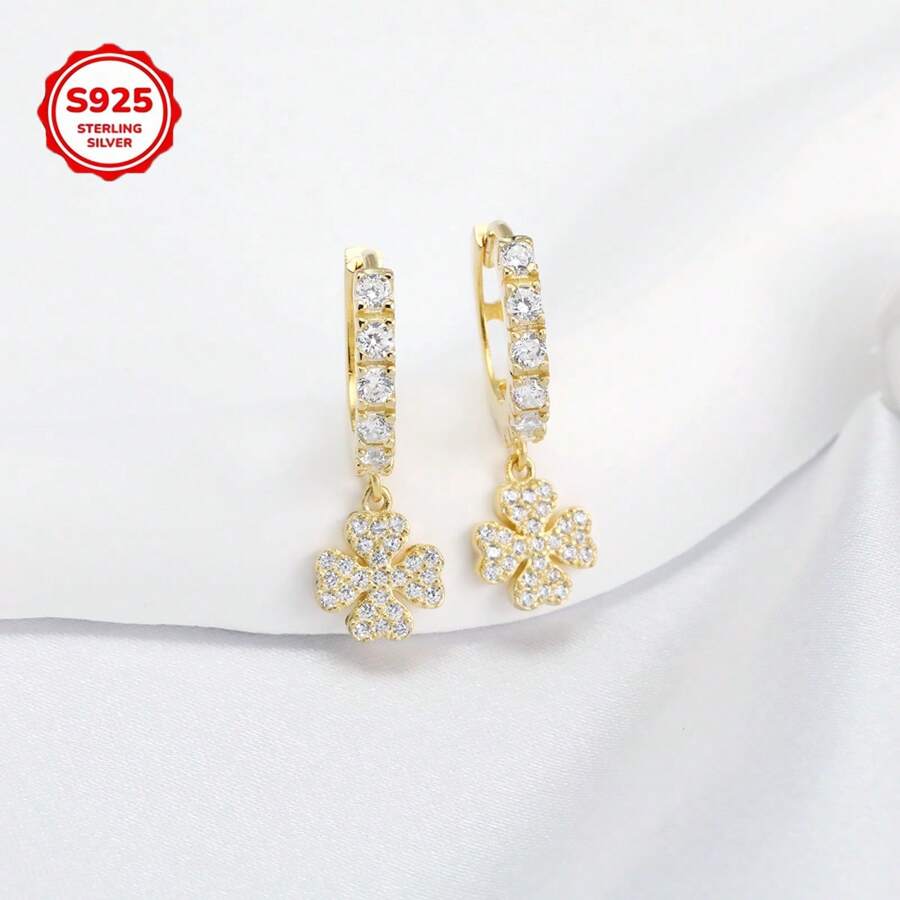 925er Sterlingsilber-Ohrstecker mit mikro-eingebetteten Zirkonias, französischer Luxus-Petite-Ohrringe, eleganter schicker Schmuck