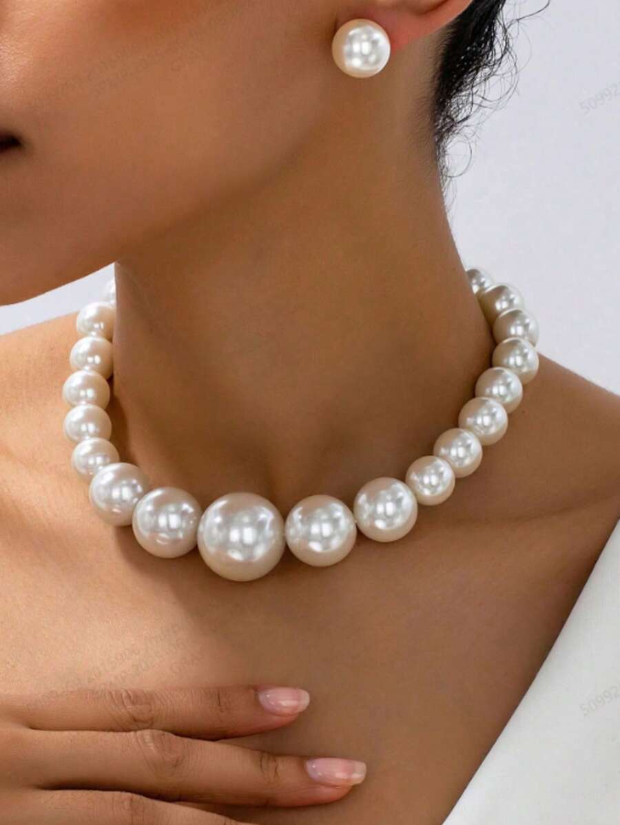 Sieradenset van 3 stuks met nepparels, oorbellen en ketting