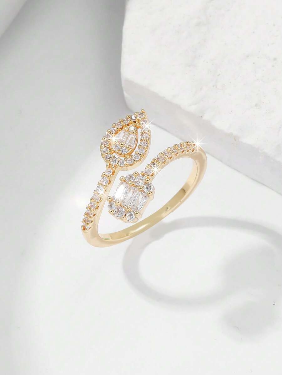 18K Gold Water Drop CZ Rings For Women- Statement Adjustable Copper Accessories For Women