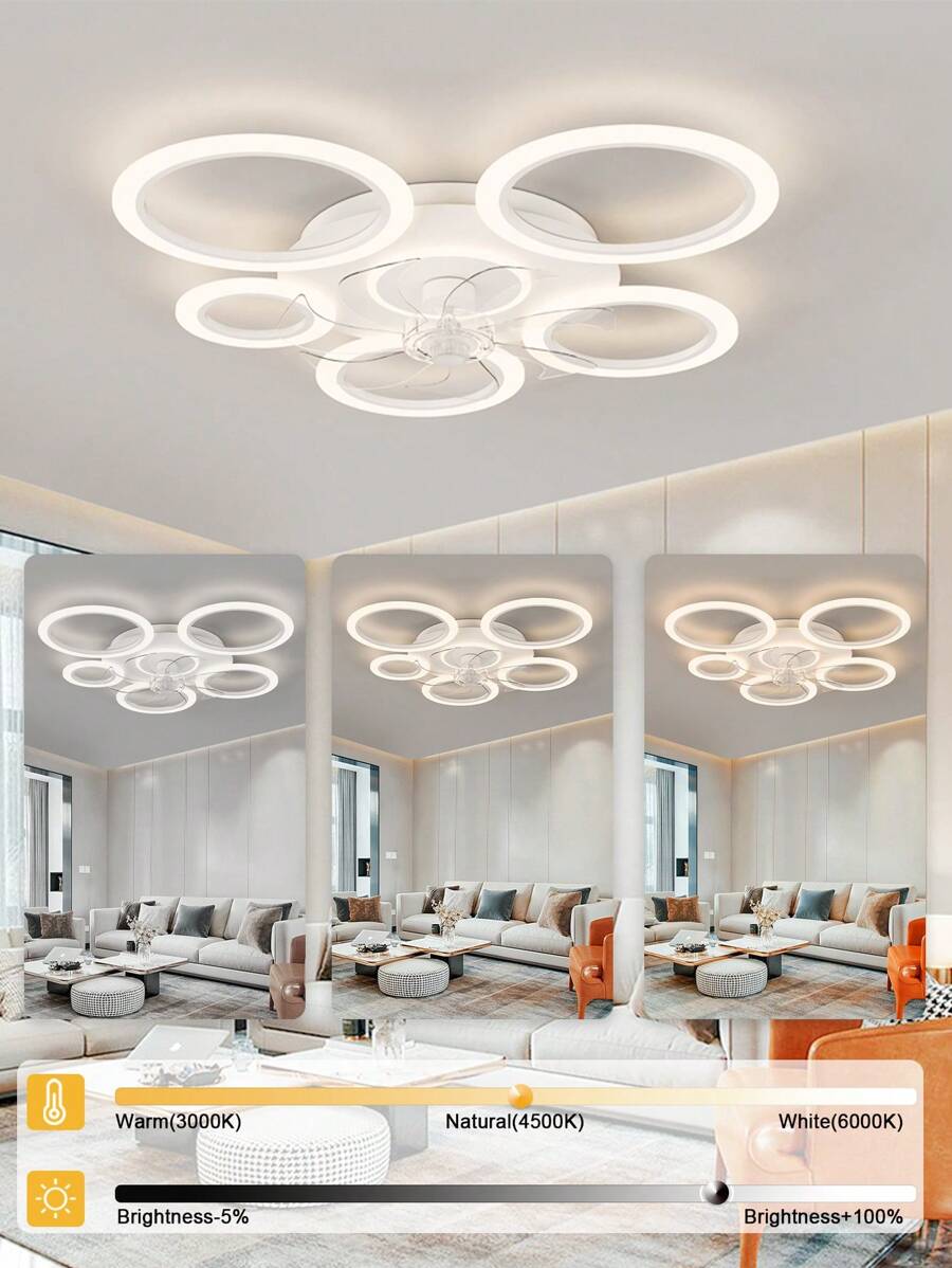 1 Stück 220V LED dimmbare Acryl Deckenventilatorleuchte, geeignet für Wohnzimmer, Esszimmer, Schlafzimmer, Arbeitszimmer, Hotels, Raumdekorationsbeleuchtung und andere dekorative Pendelleuchten. Weiß/Schwarz