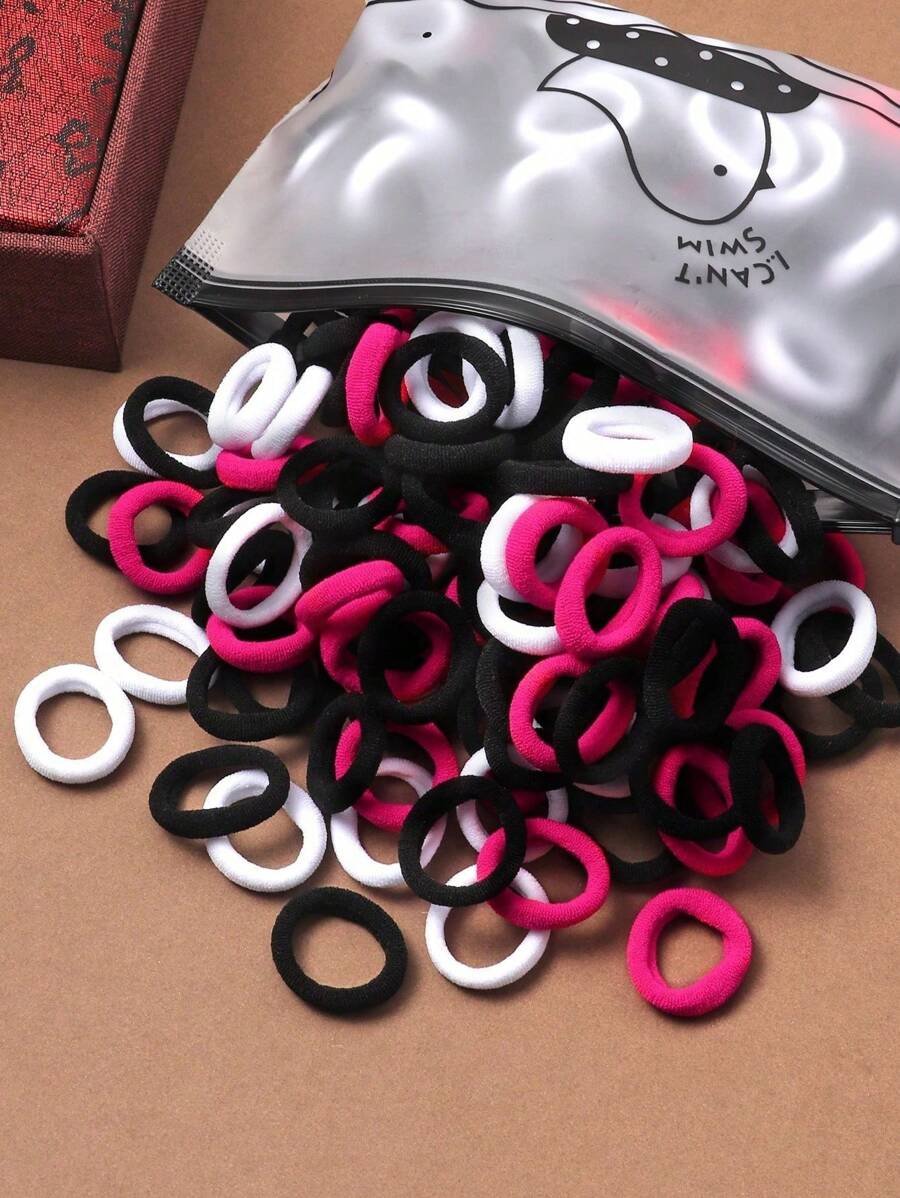 100 pçs/conjunto de elásticos de cabelo femininos de cor sólida de 2 cm, prendedores de rabo de cavalo sem danos, elásticos de cabelo, corda de cabelo