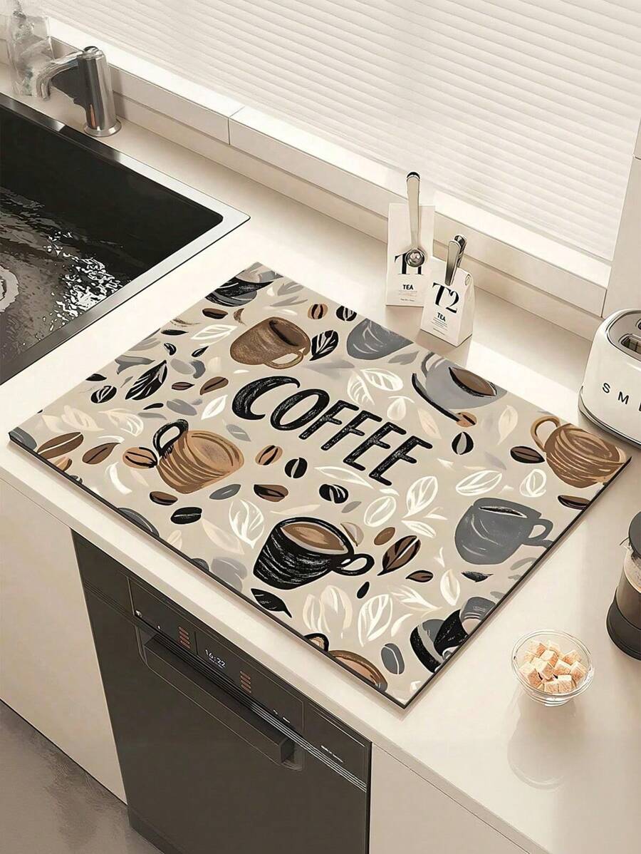 1pc Coffee Machine Absorbent Drip Mat, 5mm Thick Square Silica Gel Drying Pad, Quick Drying Protective Dish Drying Mat, Suitable For Washing Machine, Dryer, Kitchen And Bathroom, Modern Practical Pad, Absorb Grey Water, Ideal Gift, Washing Machine Dust Cover, Bedside Cabinet, Refrigerator, Countertop Mat, Multi-Purpose Washing Machine Top Cover Mat