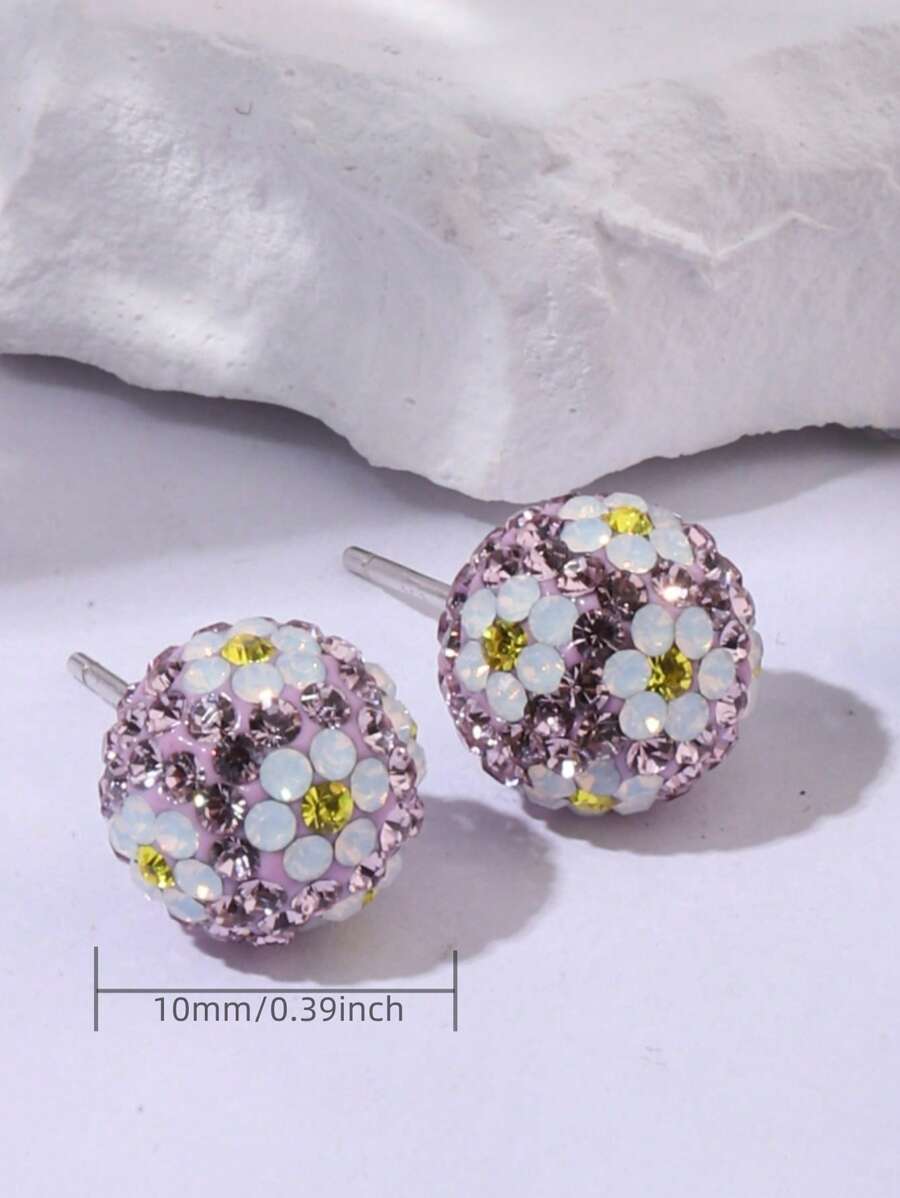 1 Pair Summer Sparkling Stud Earrings In Fresh Colors, Handmade, Lightweight & Eye-Catching, Suitable For Any Outfit