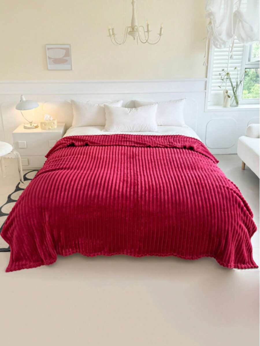 1pc Plush Striped Blanket, Lightweight Blanket, Warmth Blanket, Small Size 27.56inch X 39.37inch Coverlet. Easy To Carry, Four Colors Available