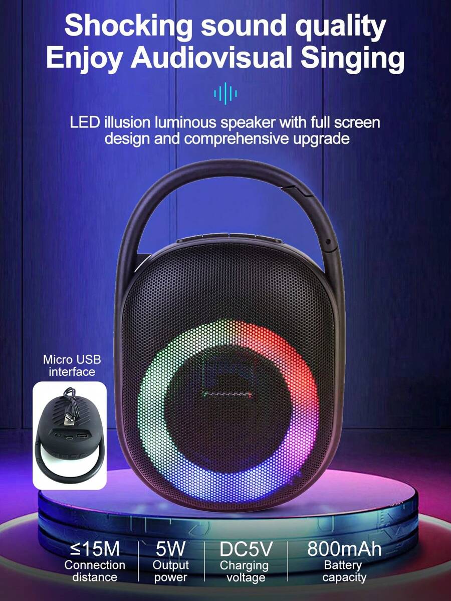 Mini Bluetooth Speaker CLIP 5 Pro, Wireless Bluetooth Speaker, Outdoor, Clip Design, Support SD Card, RGB Colorful Lights