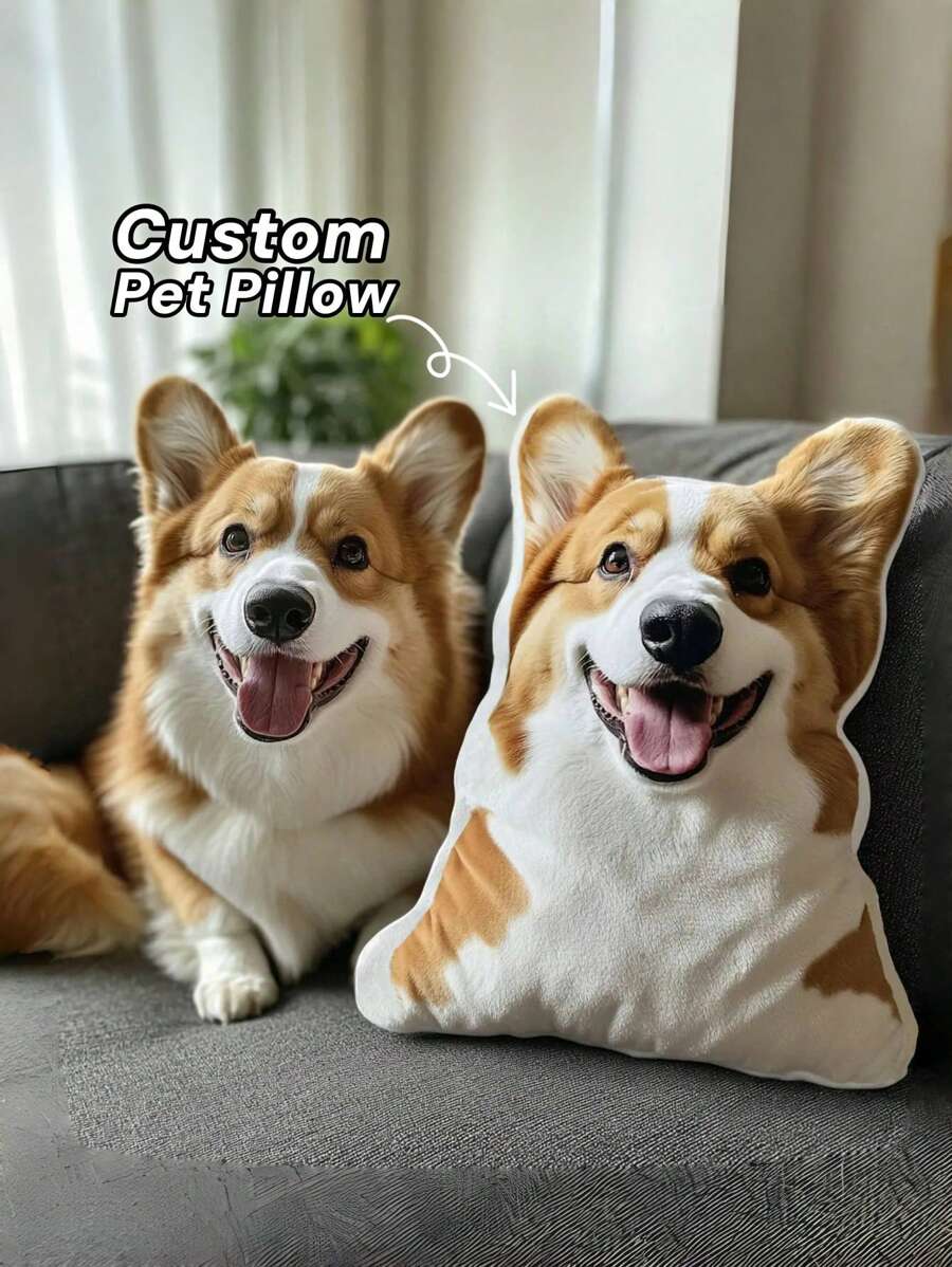 1pc Personalized Pet Shaped Pillow,Custom Photo Cushion,Dog & Cat Portrait Pillow,Pet Memorial Gift,Unique Gift For Pet Lovers,Unique Personalized Customized Gifts, Ideal For Christmas,Thanksgiving Day Ornamental,Engraved Stylish,Fashion,Colorful,Vintage,Cute,Contracted,Cuties Custom,Unique,Customized,Personalized Pet For Anniversaries,For Birthdays