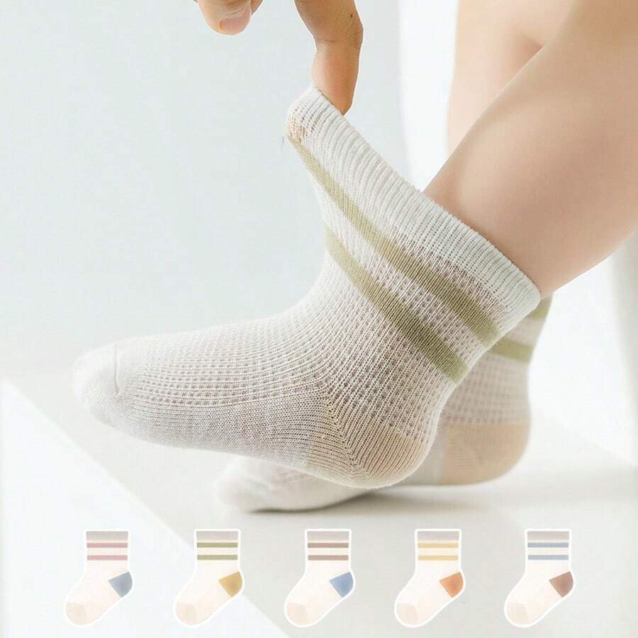 5 Pairs Mixed Short Socks For Babies, Spring & Summer, Newborn Anti-Odor Thin Breathable Mesh Ankle Socks