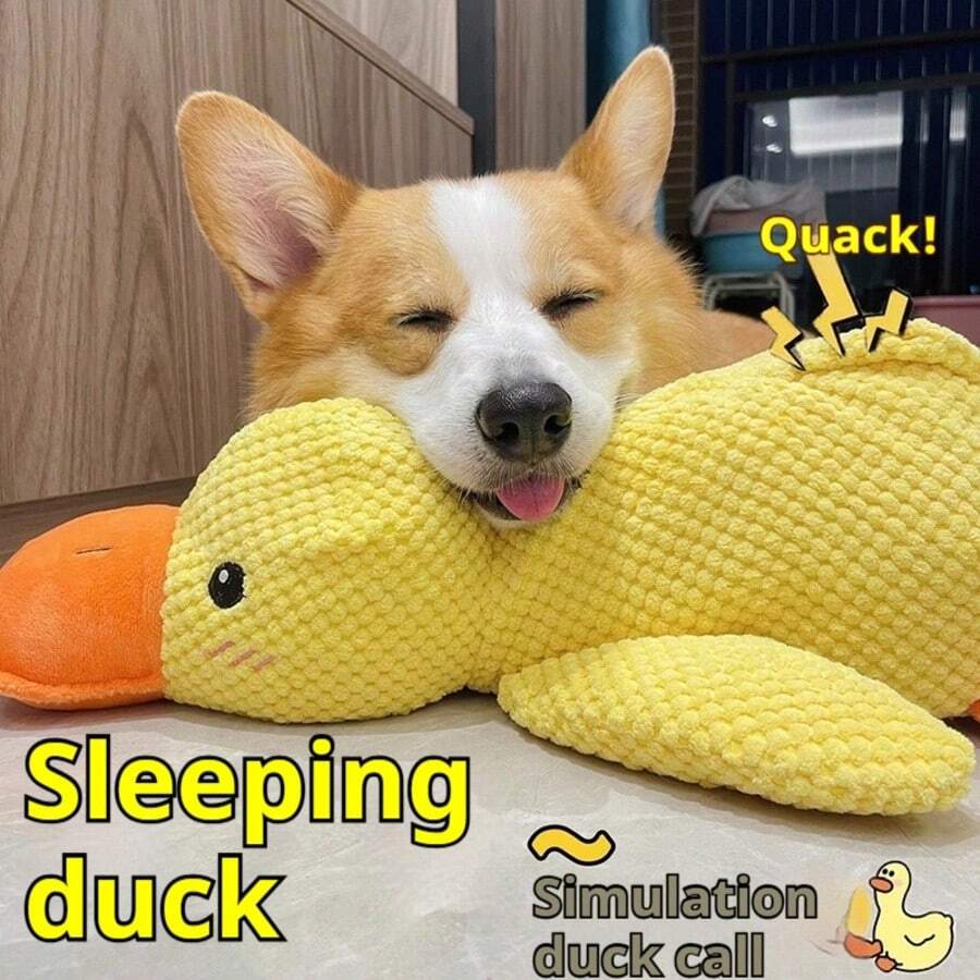 Muñeco de peluche de pato amarillo chillón, juguetes masticables para mascotas para su auto-entretenimiento, para moler los dientes, resistentes a las mordeduras, muñeco interactivo con sonidos realistas de cacareo