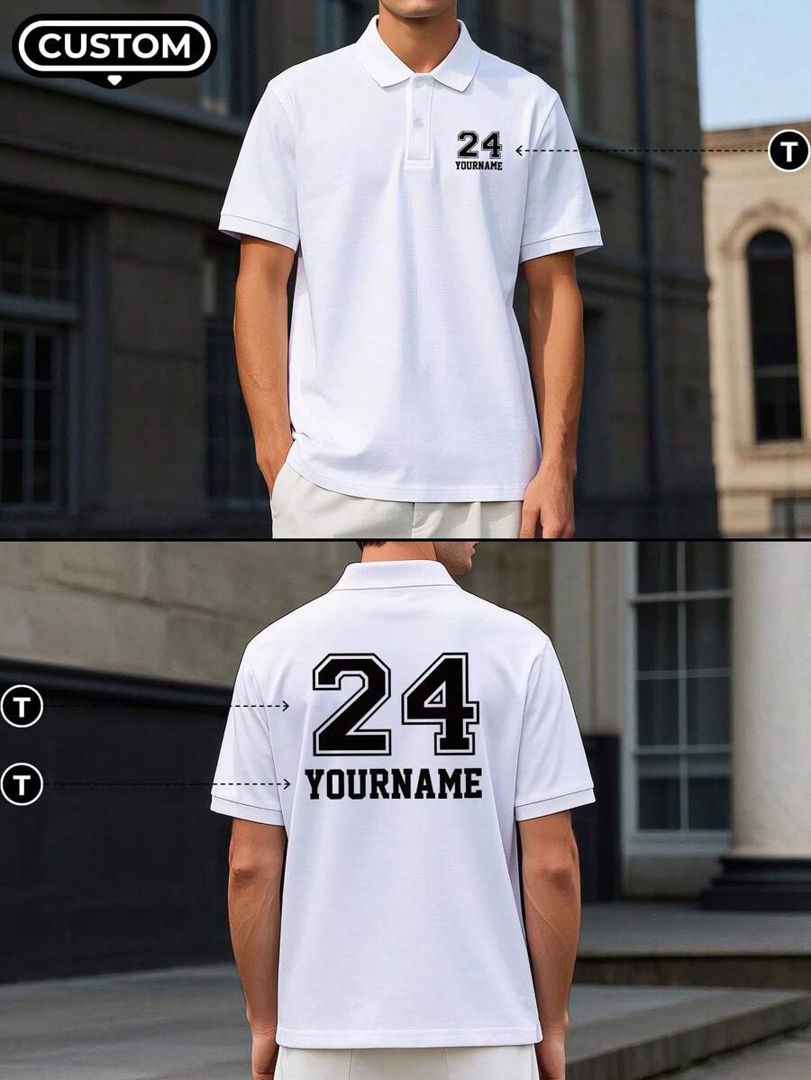 Customized Personalized White Polo Shirts For Men. Words, Numbers And Names Can Be Added. It Can Be Given As A Gift To Friends. Work Clothes. Custom T-Shirts.