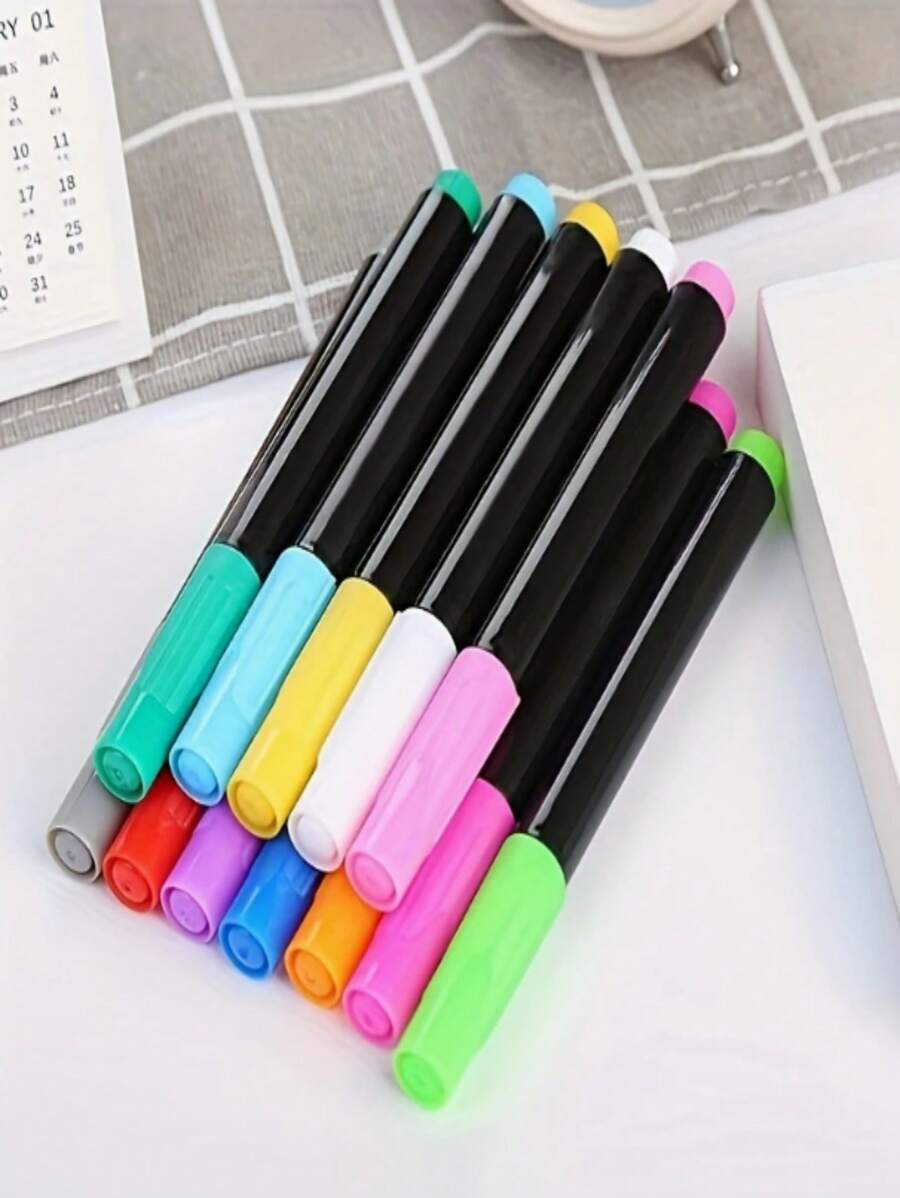 5pcs 12-Color Liquid Chalk Markers - Dustless, Water-Soluble, Suitable For Smooth Surfaces Like Glass, LED Boards, Chalkboards, Fine-Tipped, Art Supplies | Vibrant Markers | Random Color Styles, School Supplies,Back To School