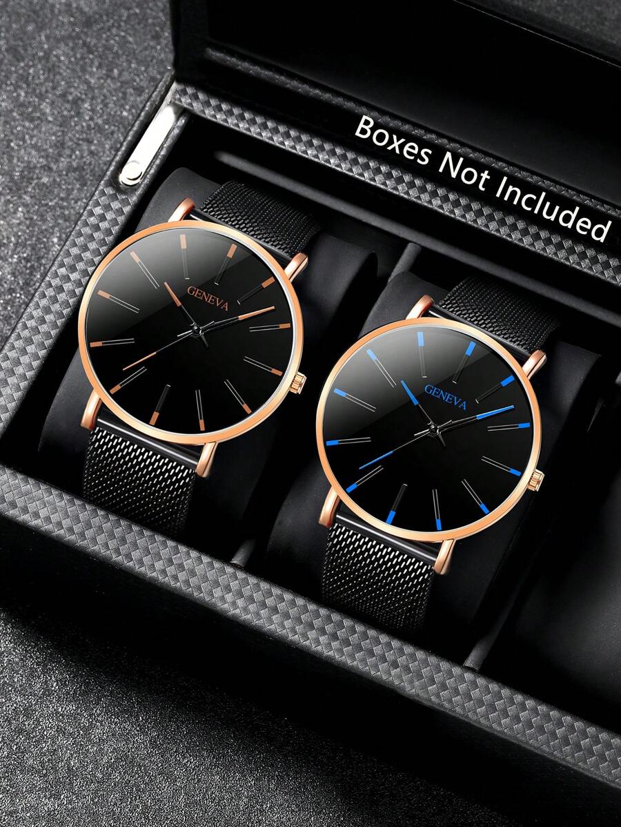 2 Set Herren neue Mode, Business Quarz Armbanduhr, Lässig & einfaches Design, geeignet für den täglichen Gebrauch, Schulanfangszeit, Abschlusszeit, Erntedankfest, Paare, die besten Geschenkuhren ohne Uhrenbox