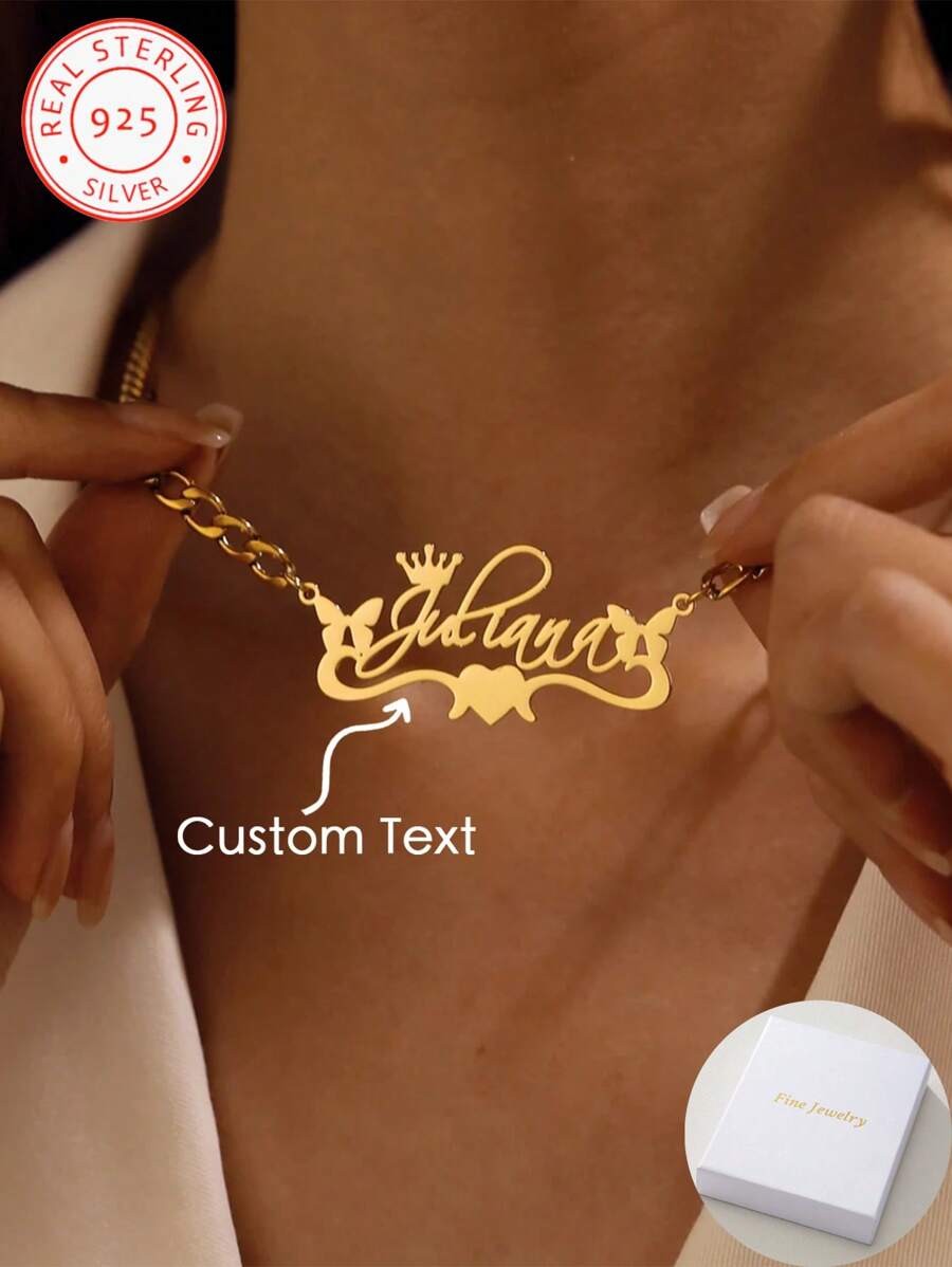 Collana con pendente personalizzato a forma di corona a farfalla in argento 925, con pendente personalizzato in tono oro, gioiello stile bohémien, regalo elegante per compleanni, anniversari o per uso quotidiano!