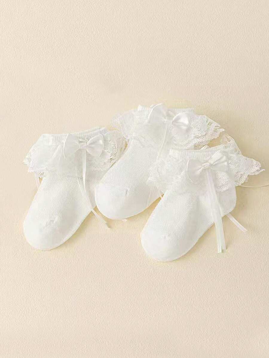 3 Pairs Of Baby Socks, Summer Thin Mesh Breathable Princess Style With Lace Trim For Baby Girls, Non-Binding