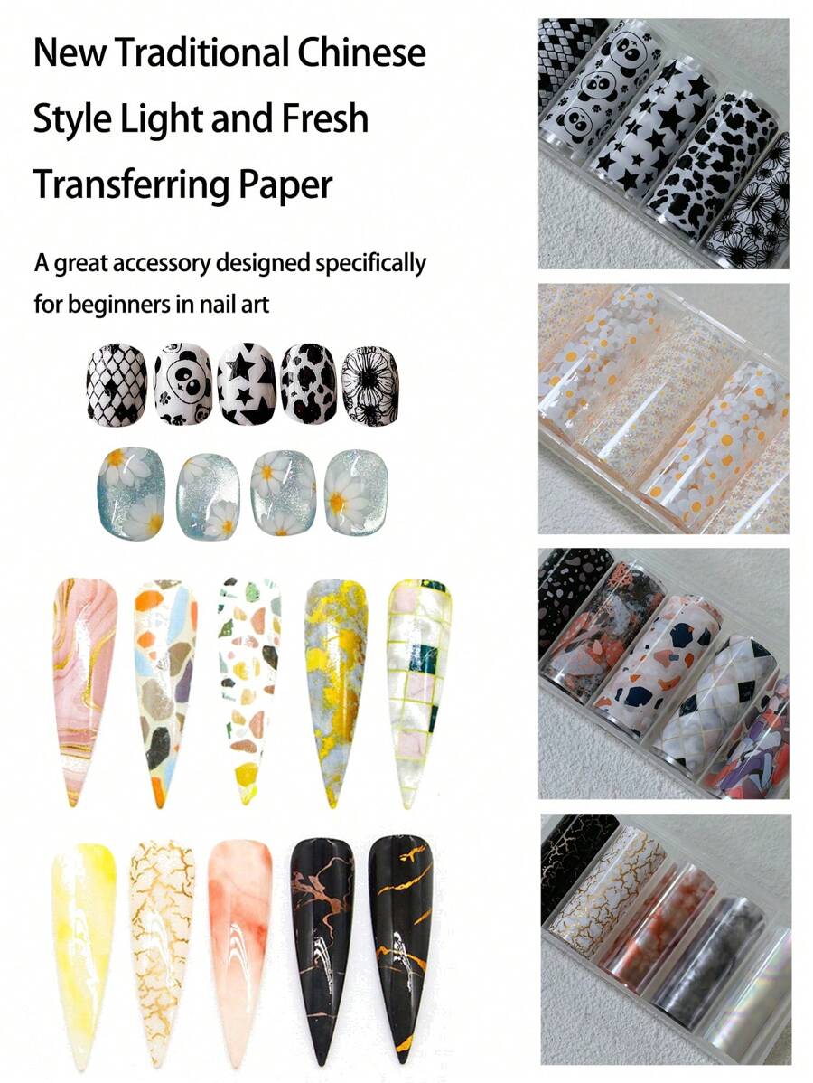 5 pièces Nouveaux autocollants de transfert pour nail art de style INS, comprenant des marguerites, des fleurs ditsy, des carreaux, des imprimés de vache, des petits animaux, des étoiles et des fleurs, du marbre, de la galaxie et des designs français. Convient pour les livres, la papeterie, les bureaux, les murs, les tablettes, la décoration en verre, le scrapbooking. Excellent cadeau pour la famille et les amis.