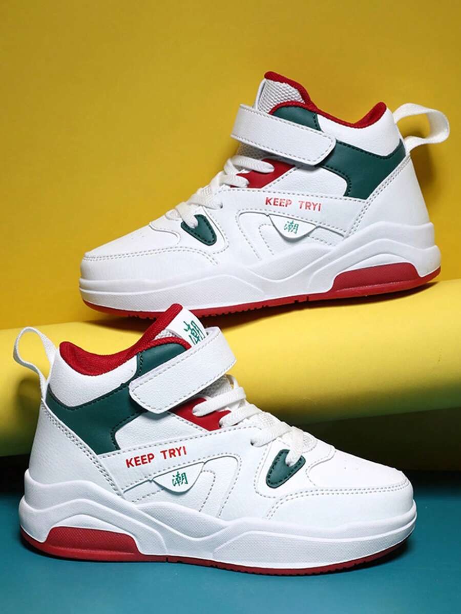 Zhongbang Anti-Slip Comfortable Casual Kids' Sports Shoes Kids' ColorblockShoes, Lightweight Breathable Upper, Anti-Slip Painted Outsole, Suitable For Daily Wear, Girl's Versatile Mixed-Material Mid-Top Casual Sneakers, Suitable For All Seasons, Fashionable & Comfortable