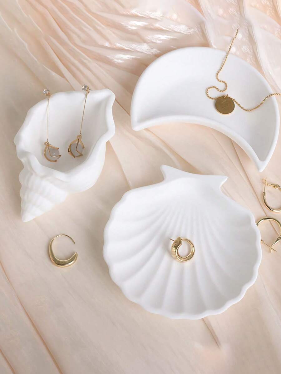 1 pieza Plato decorativo de concha blanca estilo SNS, accesorio de fondo para exhibición de joyería, prop para fotografía