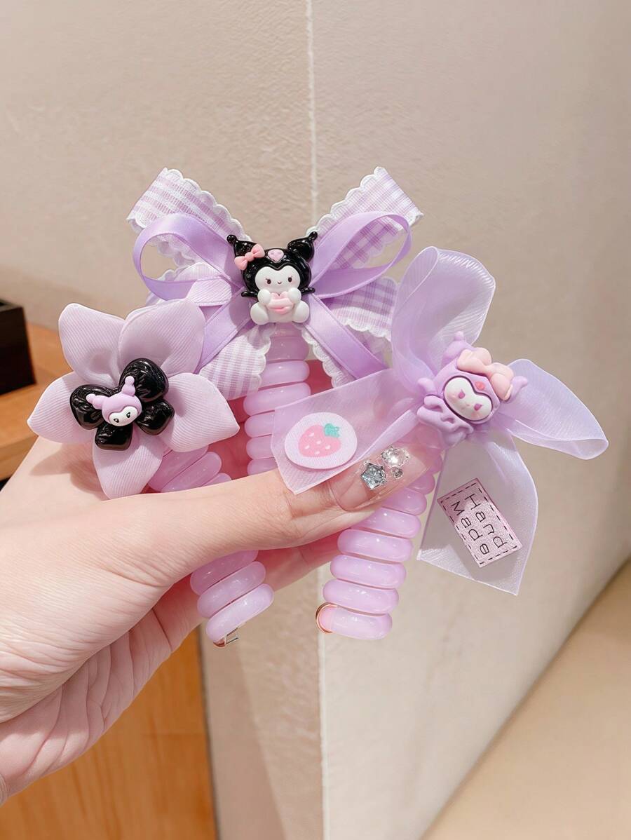 Sanrio 1 pieza Pinza para el cabello con estampado de dibujos animados de Sanrio Kuromi para niños, diadema con alta elasticidad y sin dañar el cabello, banda telefónica rizada, adecuada para regalar y uso diario, amado por los niños, regalos de cumpleaños para buenos amigos y hermanas, regalos de Navidad, regalos del Día de San Valentín (algunos pueden ser aleatorios)