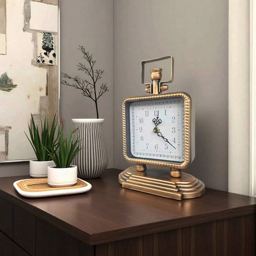 Vintage European Style Iron Painting Tabletop Clock, Home Decor For Living Room Bedroom, Hanging Wall Clock Or Desk Clock, Minimalist And Fashion Design, Silent Movement, Birthday/Graduation Gift Room Decor Digital Clock Alarm Clock Bedroom Decor Dormitory Decor Back To School