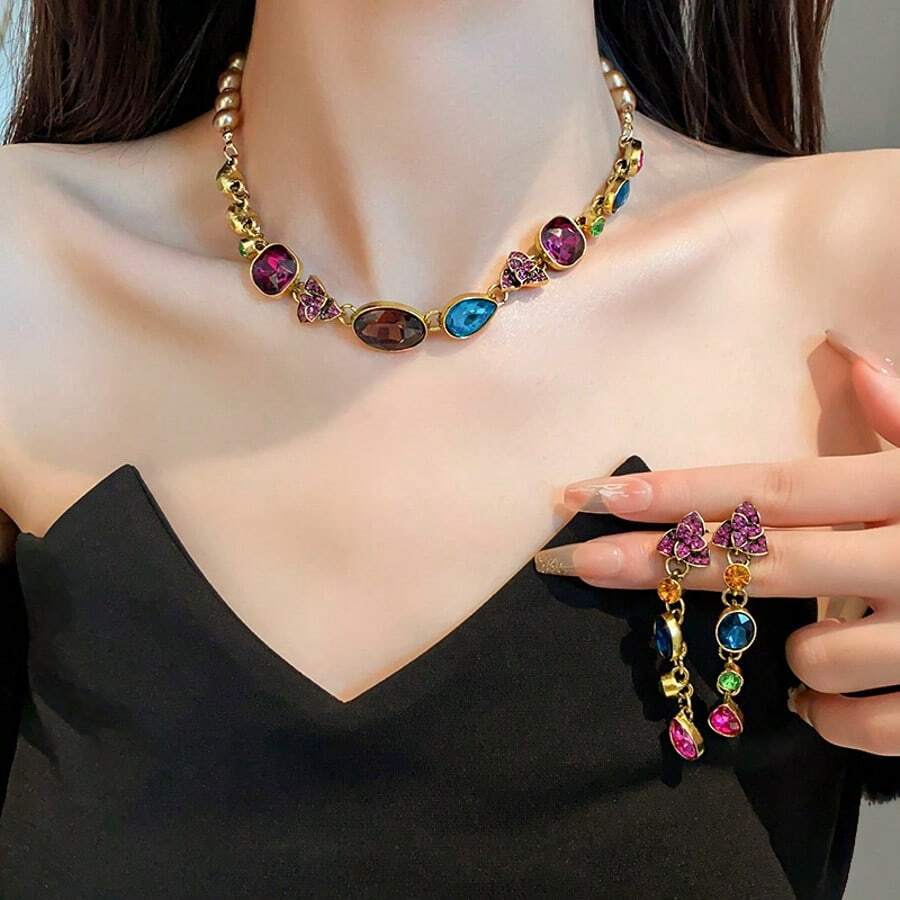 Andkiss Conjunto de 2 peças de acessórios exclusivos e elegantes para festa, conjunto de brincos e colar com pingente oval em formato de gota d'água