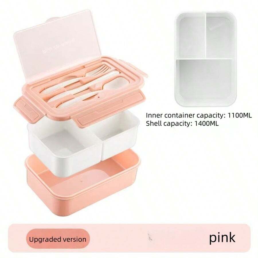 1 pezzo Lunch Box rosa con posate (aggiornamento rimovibile), Bento Box da 1400ml per bambini e adulti con 3 scomparti, Lunch Box adatto al microonde per lavoro, picnic, ufficio, conservazione degli alimenti, campeggio, ritorno a scuola, regalo di Natale