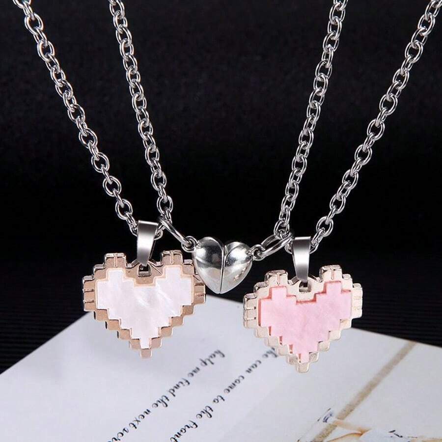 Nuevo collar de pareja magnético con diseño de corazón en forma de mosaico, un regalo de amistad a juego, moda única para el Día de San Valentín