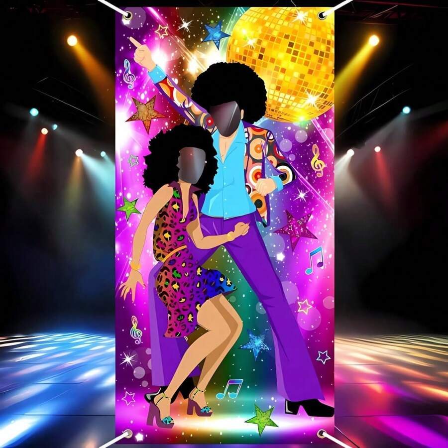 70s Party Decorations: Disco Door Banner With Facial Patterns (Polyester Material), 70s Themed Photo Props, Party Supplies - Facial Cutout Photo Backgrounds