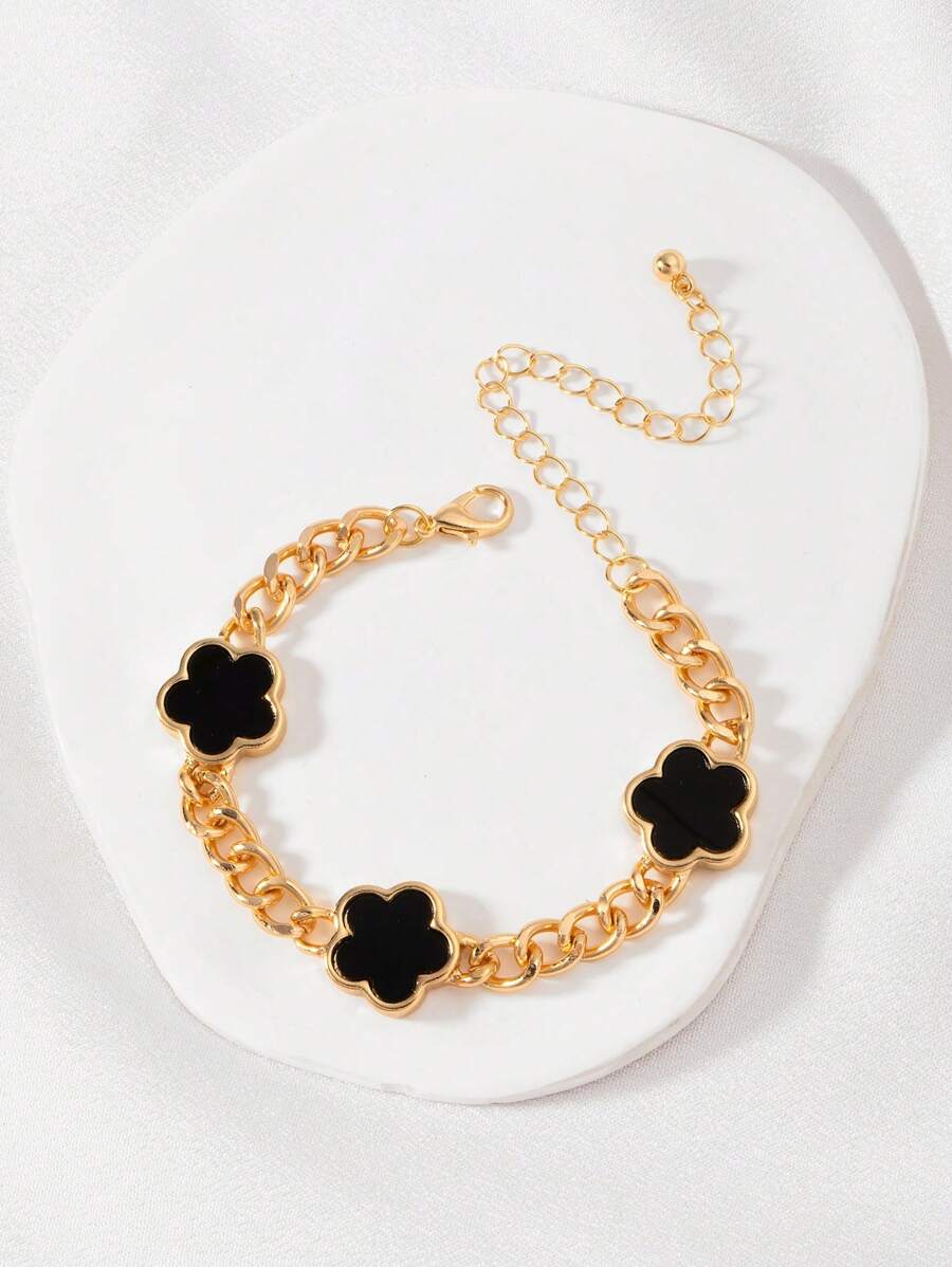 1pc Fashionable Minimalist 5-Petal Flower Design Women Bracelet, Classic Style Suitable For Daily Wear, Best Gift For Friends (No Box)