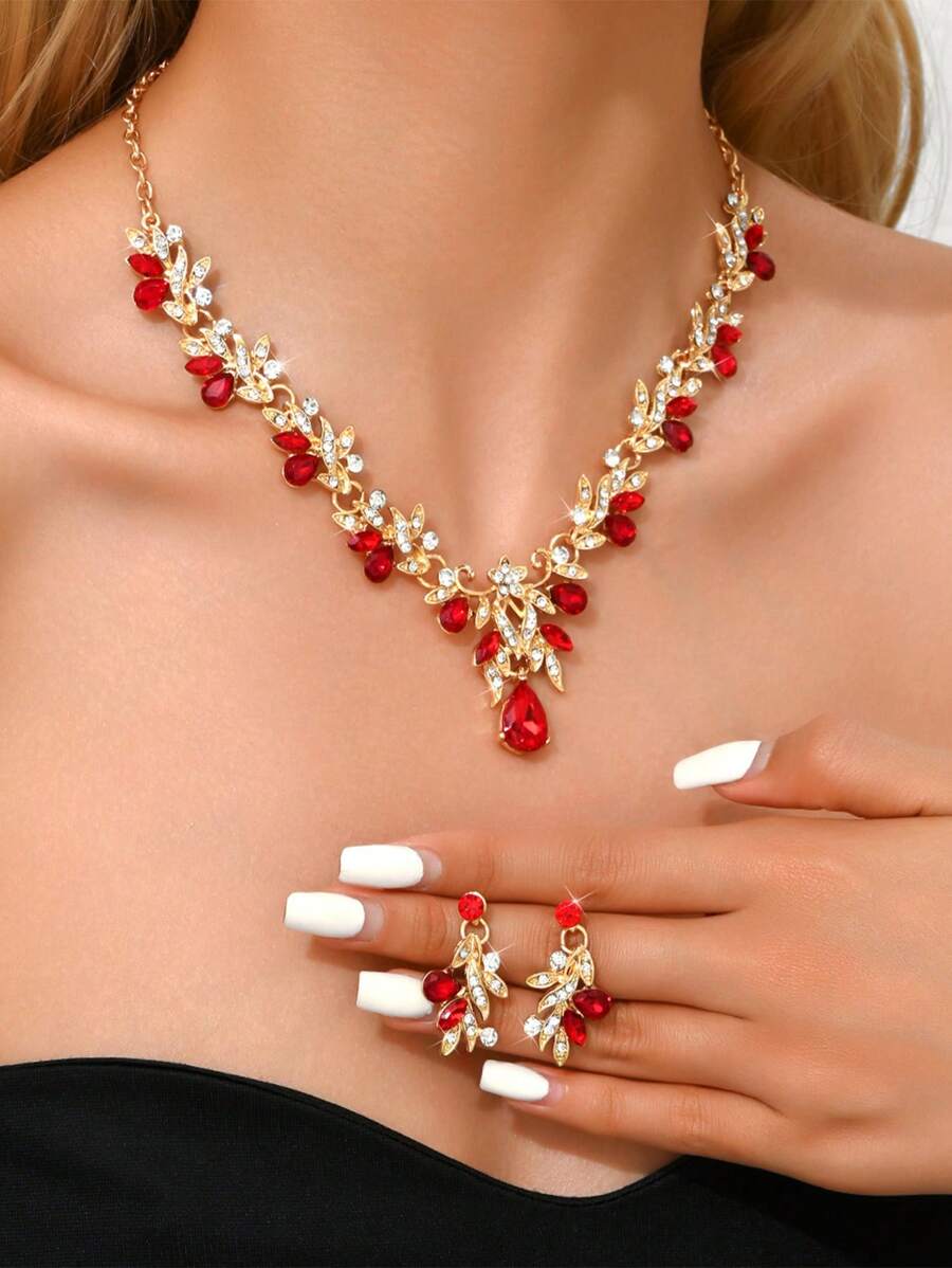1 Conjunto de joyería elegante para mujer, collar, aretes de 3 piezas, adecuado para novia, boda, banquete, fiesta, ocasión formal