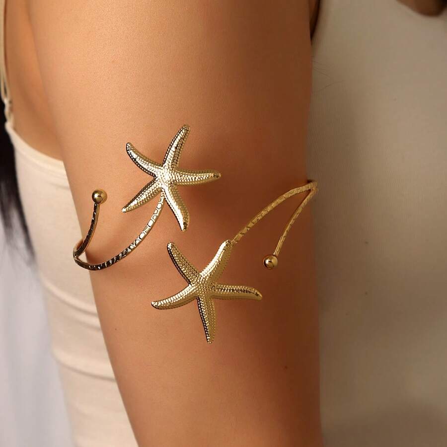1pc Fashionable Minimalist Starfish Open Bangle Bracelet, Suitable For Women To Wear To Parties And Banquets