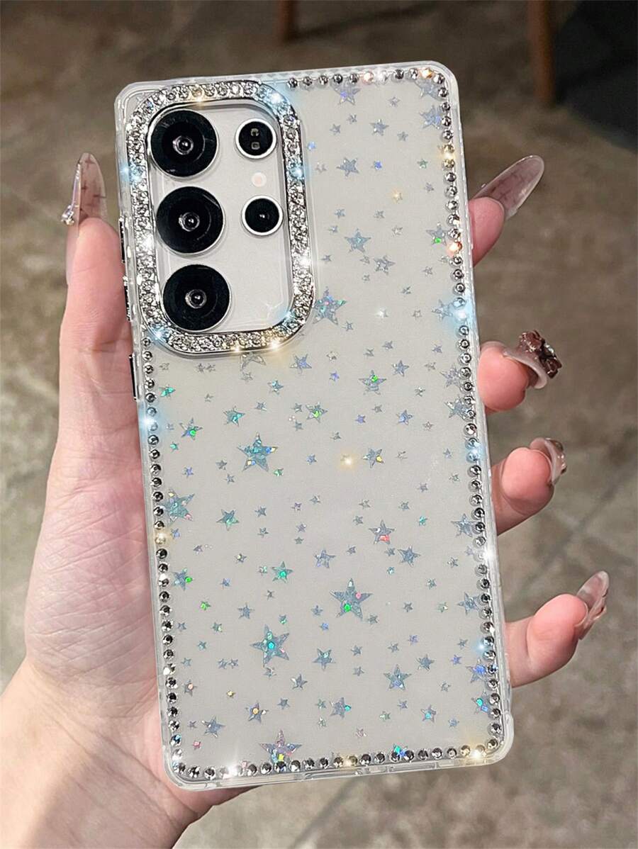 Étui de téléphone avec dos souple protecteur, scintillant de strass, paillettes laser et sequins étoilés, compatible avec Samsung Galaxy S25 Plus, S24, S23 Ultra, A56, A55, A35, A36, A15, A16 5G. Étui de luxe avec effet brillant