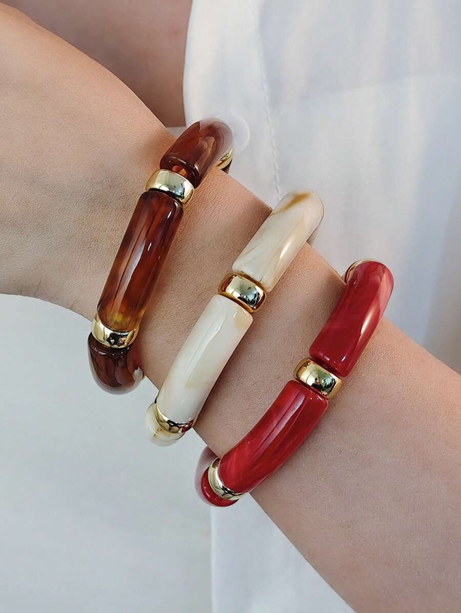 1 Stück modisches gebogenes Acryl Röhren Armband, mehrfarbiges vintage Marmor Textur Armband