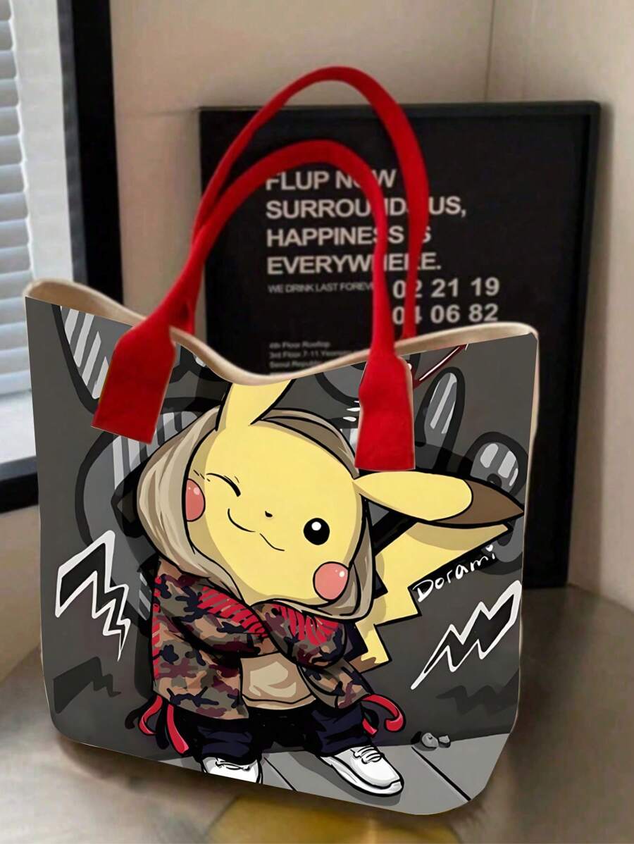 pokemon Bolsa de Lona de Grande Capacidade, Adequada para Bolsa de Ombro Casual de Menina, Bolsa de Transporte