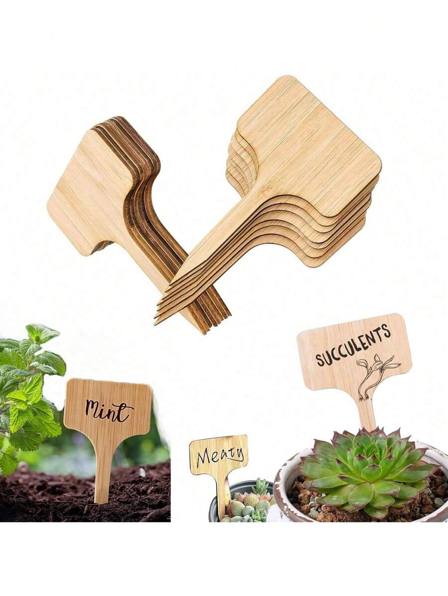 Etiquetas de plantas, marcadores de plantas de jardín, etiquetas de plantas de tipo T de madera, letreros de jardín para plantas de exterior y macetas