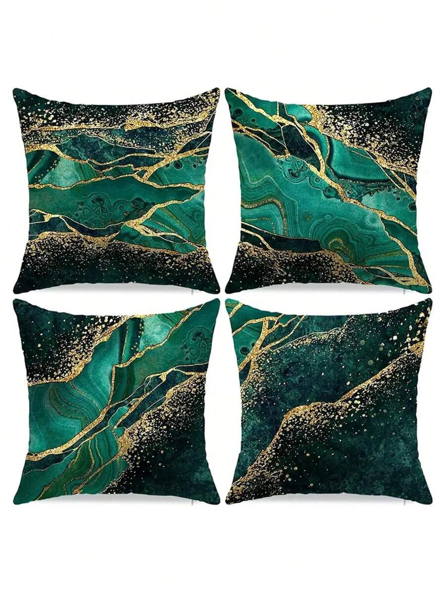 4pcs Couch Throw Pillow Covers Emerald And Green Decorative Pillow Covers Farmhouse Square Soft Pillow Covers For Home Decor Living Room Couch Sofa Bedroom Car Pillowcases