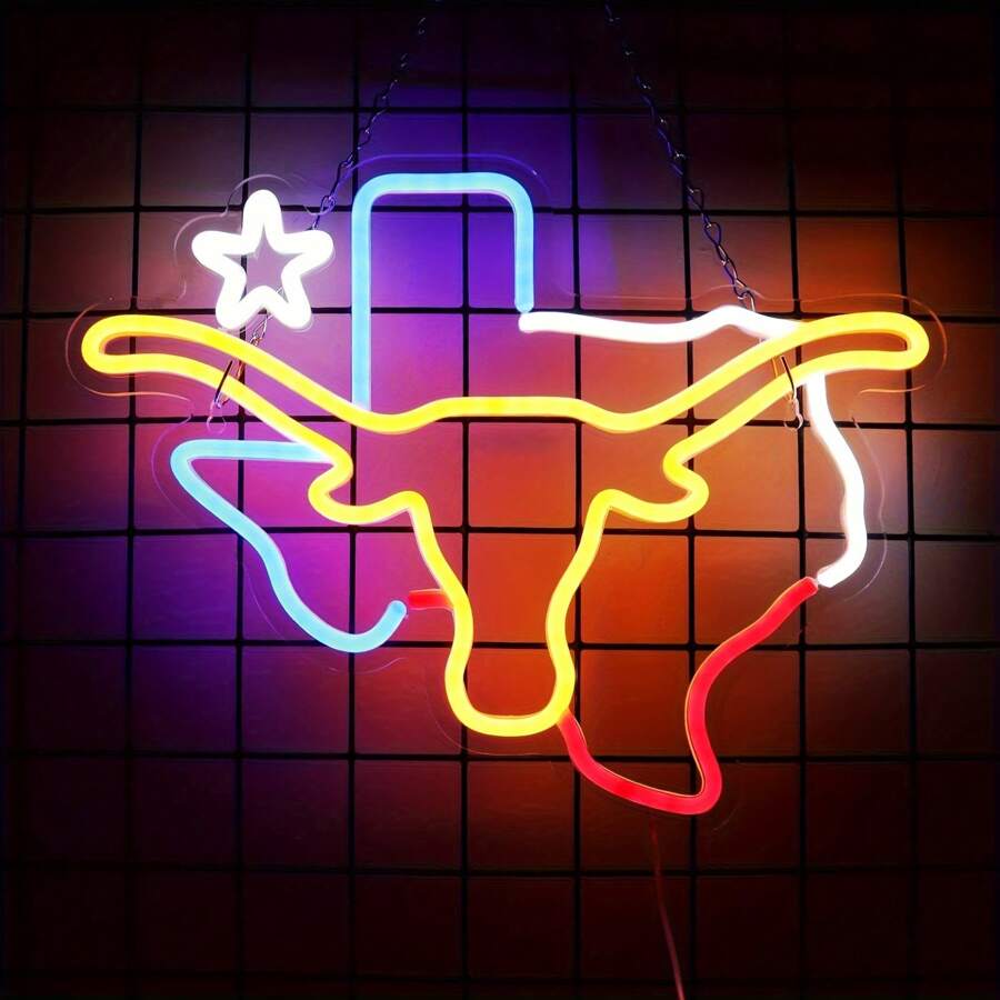 1 pezzo Insegna al neon a forma di testa di longhorn, interfaccia USB, luci LED regolabili, bacheca in acrilico, decorazione multicolore per camera da letto, bar, sala giochi, compleanno, vacanze, decorazione da parete, decorazione man cave