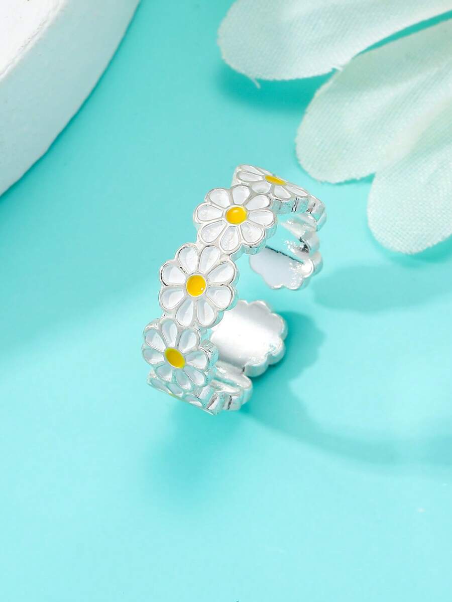 1pc Women's Adjustable Daisy Flower Oil Drop Ring, Minimalist Daily Versatile