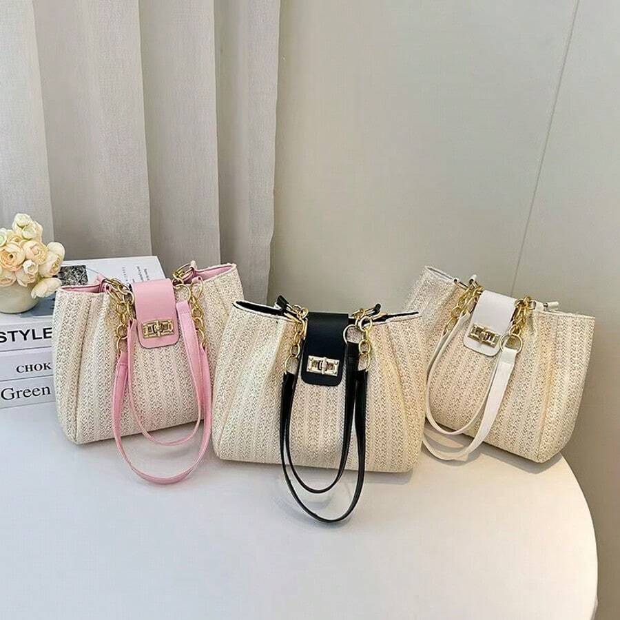 2025 Summer New Handwoven Straw Tote Bag, Fashion Beach Bag For Women